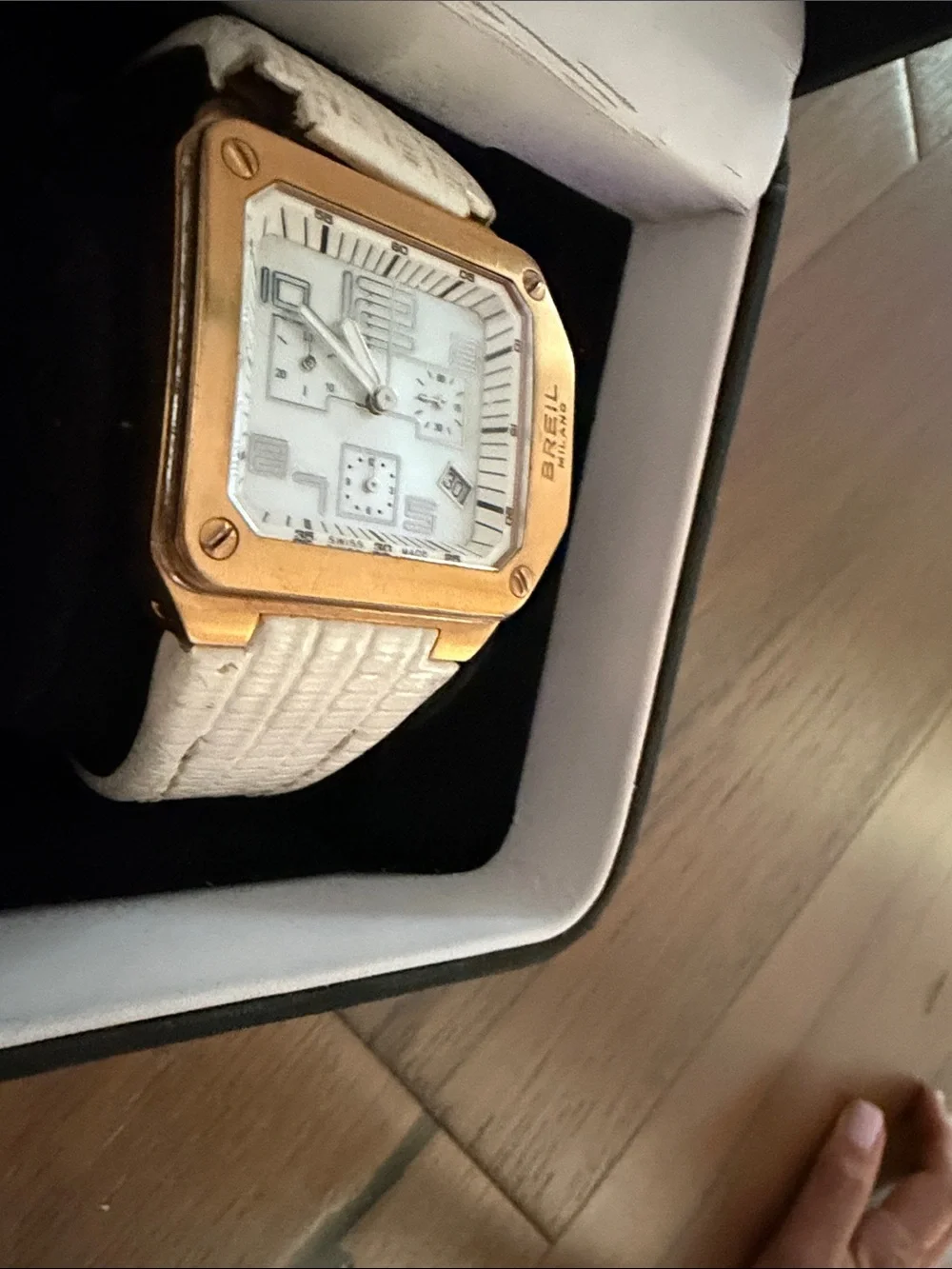 BREIL White Leather Strap Watch with Rose Gold Case